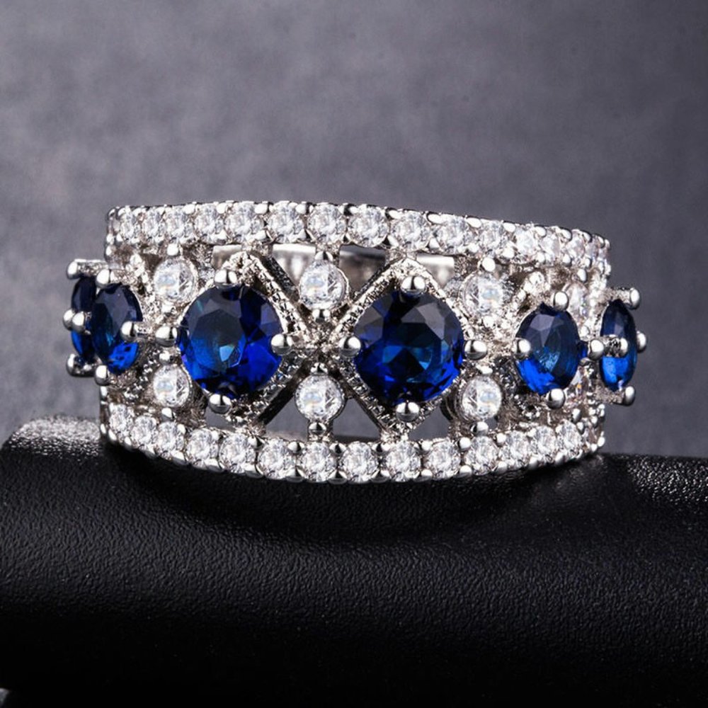 Sterling Silver Blue Sapphire  Ring 6